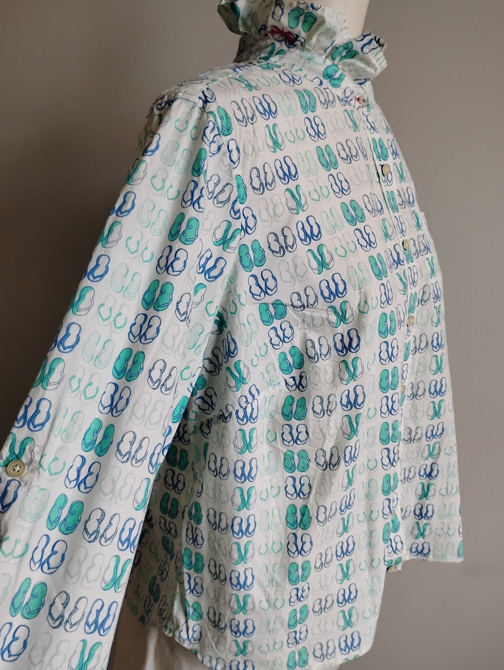 Talbots Upcycled Re-Worked Ruffle Shirt Sandal Flip Flop Beach Size 1X Petite - Picture 7 of 12